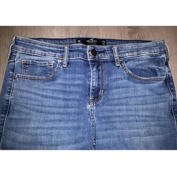 Hollister Low Rise Boot Cut Jeans Size 9R W29 L32 Distressed Denim Flares - Picture 2 of 6